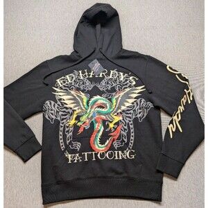 Ed By Ed Hardy Designs Tattoo Authentic Pullover Hoodie Graphic Men's Size M NEW